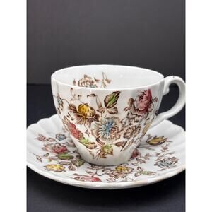 Vtg Staffordshire Bouquet Teacup, Johnson Brothers England Cup Saucer